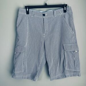 Pronto Uomo Shorts Seersucker 34 Blue Stripe Flat Front Cargo Shorts Preppy